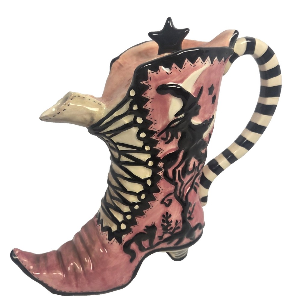 Blue Sky Clayworks Witch Boot Teapot Heather Goldminc Pink Black Halloween NEW